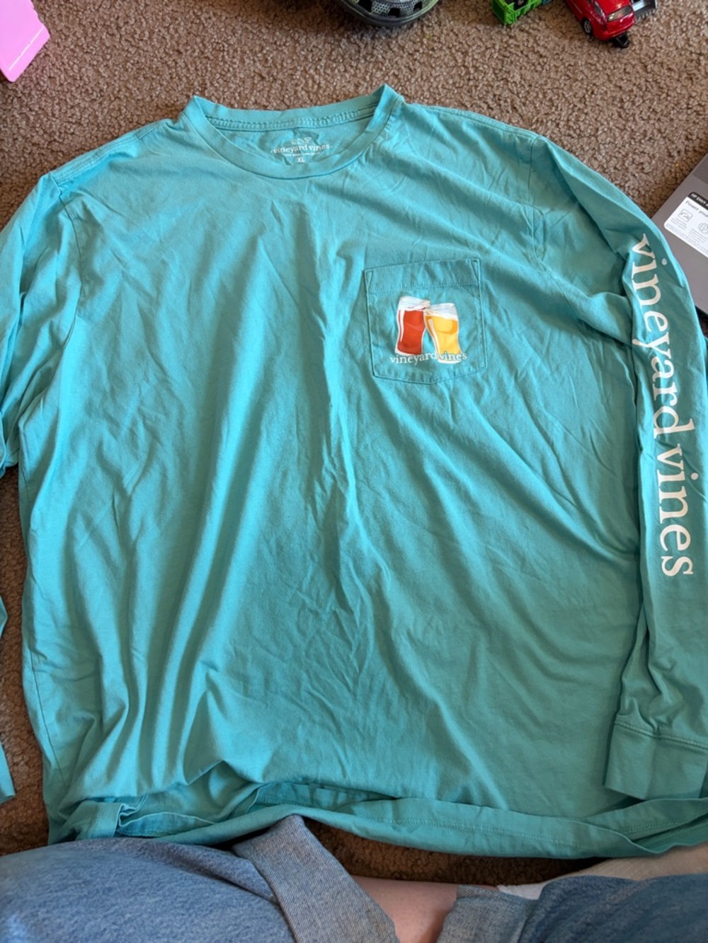 CB1 Men’s XL Vineyard Vines Aqua Long-Sleeve Pocket Tee Flight Deck